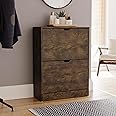 Vida Designs 2 Drawer Shoe Cabinet, Space Saving Slim Shoe Storage Cupboard with 2 Flip Drawers, Hallway and Living Room Furniture FSC 100 certified (Dark Wood)