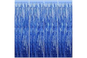 DIKO 4 Stück Lametta Vorhang, Tinsel Folie Vorhang, Folienfransen Vorhang, Dekovorhang Vorhänge, Glitzer Tinsel Curtain für Weihnachtsbaum Geburtstage Festivals Party ​Bühnendekor (blau)