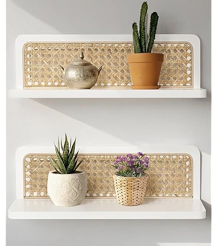 Mkono Macramé Hangende Planken Boho Wanddecoratie Set Van 2 Rustiek Hout Drijvende Opbergplank Voor Slaapkamer 1260147