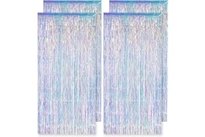 MCTNCT 4 StüCk Lametta Vorhang Irisierende Glitzer,Glitzervorhang Lametta Fotowand Hintergrund Party Deko Glitzer Vorhang Geburtstag Fur Weihnachten Frozen Meerjungfrau MäDchen Deko (1m x 2m)