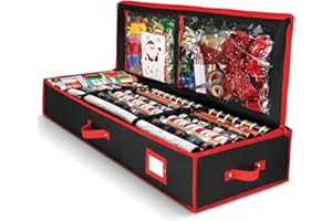 HOMIOR Gift Wrap Organizer, Christmas Wrapping Paper Storage Bag w/Useful Pockets for Xmas Accessories, Fits Upto 24 Rolls, Underbed Storage for Holiday Decorations, Large Capacity Storage Box
