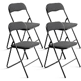 THE SECRET HOME ─ Pack of 2, 4 and 6 Folding Chairs Padded Metal and Polyester &ndash; Home Auxiliary Seat─ 44 x 48 x 78 cm (4, Bla