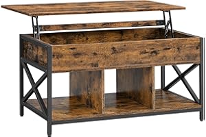 VASAGLE Tavolino da Salotto con Piano Sollevabile, Tavolino da Caffè, Vano Nascosto e Scomparti Aperti, Struttura in Acciaio, 50 x 100 x (46,5-62) cm, Marrone Vintage e Nero LCT202B01