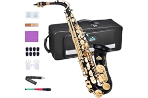 EASTROCK Altsaxophon, Alto Saxophone mit Hartschalenkoffer, Mundstückpolster, Riemen, weiße Handschuhe.Geeignet für Anfänger, Erwachsene, Profi-Künstler (Black/Golden)