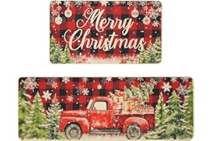 AIBIIN Juego de 2 tapetes de goma antideslizantes para invierno, rojo y negro, a cuadros, para puerta de camión, cocina, sala de estar, decoración de Navidad, 60 x 40 + 120 x 40 cm