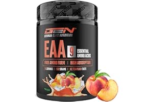 GEN GERMAN ELITE NUTRITION Polvere EAA 532 g (38 porzioni) - Tutti i 9 aminoacidi essenziali incl. istidina e BCAA - Formula Human Code - Vegano - Molto solubile - Bevanda di amminoacidi rinfrescante (Ice Tea Peach)