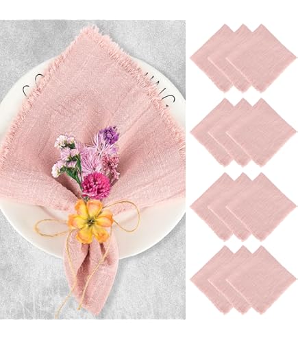 Lot De 12 Serviettes De Table En Coton Rustique - 32x32 Cm Avec Franges - Pour Mariage, Fête, Restaurant - Vert
