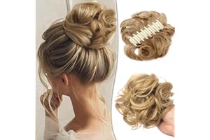 LARFRAECY Krallen Clip Messy Bun Haarteil Haarteil mit Klammer Clip in Claw Haargummis Lockige Synthetische Haarknoten Haarverlängerung Chignon Voluminös Haarteil Unordentlicher Dutt Extensions (Dunkelgold)