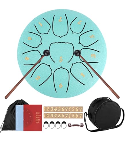 Vilac Tongue Drum-Metalen percussie-instrument met Zen Sound, gestemd in Do Majeur met een Octaaf, ideaal om kinderen kennis te laten maken met muziek. Inclusief bladmuziek en verklarend blad, 8379