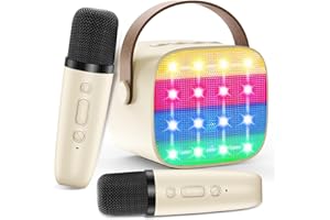 MICQUTR Macchina Karaoke per Bambini con 2 Microfoni Wireless - Microfono Bluetooth, Altoparlante Portatile, Cambio Voce, Luci LED, Giocattolo Musicale per Ragazze e Ragazzi, Regalo per Compleanni e Natale