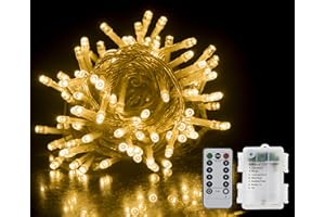 GHJ 50/100/200 LED Battery Operated Remote Control Rainproof String Fairy Lights Indoor/Outdoor for Christmas Tree Xmas Garden Party (100LEDs, Warm White)