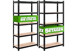 Monzana Lot de 2 étagères Charge Lourde Noir 180x90x40cm 5 Plateaux MDF Max 875kg Étagère métallique Rangement Garage Atelier