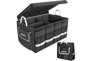 COVVY Organizer Bagagliaio Auto 65L, pieghevole, con tasca con patta, tasche laterali e manico resistente, fondo antiscivolo, Organizer Auto Bagagliaio di piccole dimensioni e SUV