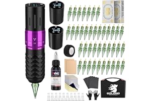 Solong Tattoo Juego de 2 pilas 7 golpes, con pantalla LCD digital, 40 agujas, tinta de 30 ml, tinta negra, para principiantes y artistas SL-TK0001EU-4