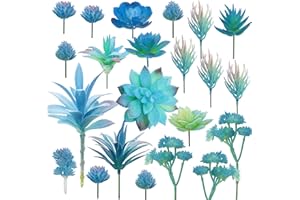 Cayway 21 PCS Artificielles Plantes Succulentes Bleu Faux Fleur Succulentes Artificielles Petit Plantes Succulentes Artificielles Décoration pour La Maison Jardin Intérieur Décoration