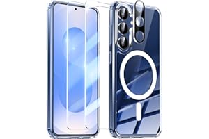 YisrLery 5-in-1 Kompatibel mit Samsung Galaxy S25 5G Hülle für Mag Safe mit 2 Stück Schutzfolie und 1 Stück Kameraschutz Militärnorm Schutz Stoßfest TPU Bumper Magnetische Hülle - Klar