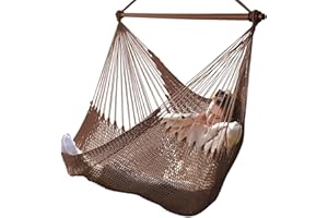 Bathonly Large Hanging Chair with Metal Spreader Bar, Maximum Load 150 kg, Caribbean Hanging Swing, XL Hand-Woven Hanging Chair for Indoor and Outdoor, Living Room, Patio, Garden, Balcony (Dark Brown)