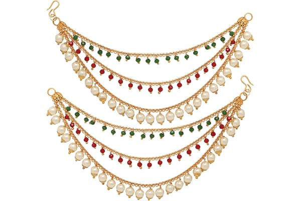 ZENEME Women's Golden Gold Plated Long Hair Chain Jewellery Earring