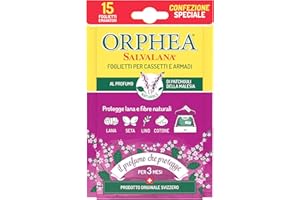 Orphea Salvalana, Foglietti per Cassetti e Armadi, Protegge Lana e Vestiti Tutta la Stagione, Profumo di Patchouli della Malesia, agisce per 12 settimane - 15 Foglietti Emanatori