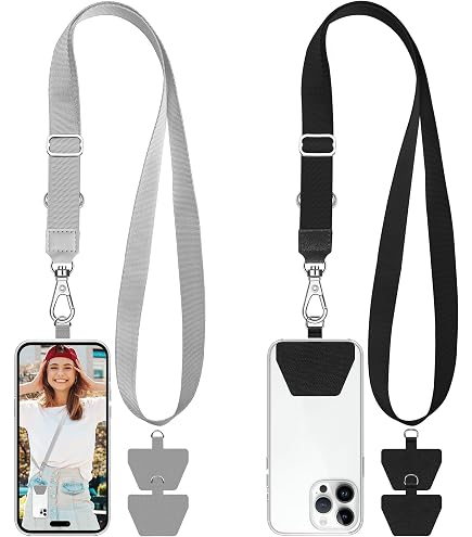 MoKo Universal Phone Lanyard, Phone Lanyard Crossbody Mit Abnehmbarer Tasche, Verstellbare Phone Lanyard Crossbody Um Den Hals Mit Patches Für IPhone, Samsung, Die Meisten Smartphones, Schwarz
