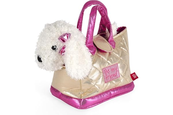 PERLETTI Sac à Main Fille 3 4 5 6 Ans avec Peluche Amovible - Sac Transport avec Animal Doux Caniche ou Chat - Sacoche pour Enfants Petite Fillette École Maternelle