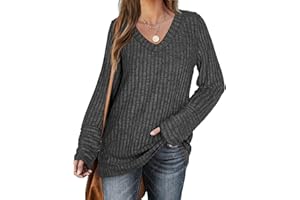 PLOKNRD Jumpers Women Casual Long Sleeve Oversized Sweaters V Neck Lightweight Top