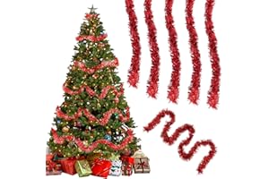 BAISHUWU 10pcs x 2M Metallische Girlande Weihnachtsbaum, Rot Lametta Weihnachtsbaum, Glänzend Lametta Girlande, Girl ande Weihnachten Deko, für Weihnachts Baum Weihnachtsfeier, Geburtstagsparty Dekoration (D)