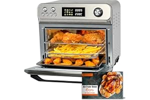 HYSapientia® Forno Friggitrice ad Aria Calda 24 litri 10 in 1, 1800W Friggitrice aria in acciaio inox，Ricette e istruzioni italiane，forno ad aria con 8 accessori…