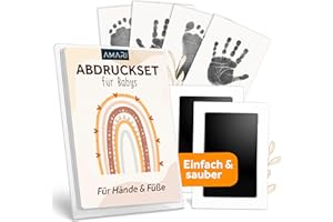 AMARI ® Baby Handabdruck & Fußabdruck Set – Stempelkissen für Neugeborene – Baby Abdruckset Geschenk zur Geburt & Babyparty – Sicheres Abdruck Set inkl. 2 Stempelpads & 4 Karten