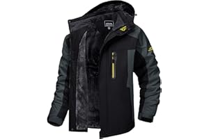 ‎MAGCOMSEN MAGCOMSEN Herren Winter Fleecejacke Warme Gefüttert Skijacke Outdoor Winddicht Wasserdicht Jacke Verdickt Funktionsjacke mit Abnehmbarer Kapuze für Wandern Camping