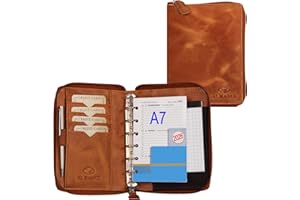 ALMADIH A7 agenda personnel en cuir + calendrier 2025 + bloc-notes marron vintage – Portefolio Porte documents Chemise de dossier Carnet Organiseur Conférencier d’affaires Semainier trieur