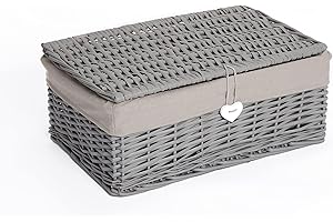 Wickerfield Wicker Basket with Lid, Gift Hamper Basket for Christmas, Woven Bathroom Storage Box, Under-bed Storage (Grey, Medium)