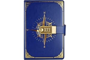 NectaRoy Diario da Viaggio, Taccuino con Serratura, Diario Intimo con Codice(Modello Bussola), Quaderno Segreto Ragazza per Ufficio Scolastico Studente Cancelleria Regalo di Compleanno, 22 x 15cm