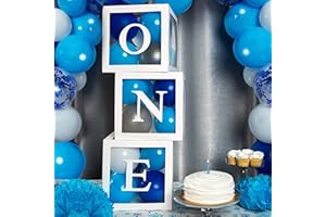 QIFU Palloncini Compleanno 1 Anno Bimbo Bimba, 3 pezzi Scatole Trasparenti Bianchi Con Lettere ONE, Primo Compleanno Bimbo, Baby Shower, Decorazioni Compleanno 1 Anno