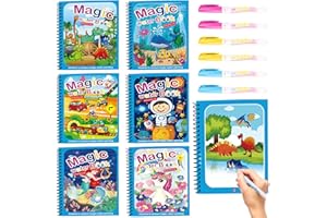 Shinybox Libro de Dibujo de Agua, 6 Piezas Pluma de Pintura de Agua Mágica Reutilizable con 6 Bolígrafos, Mágica Libros para Colorear de Agua, Educación Dibujo Juguete para Regalo Niños y Niñas