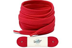 Laceter Lacets Plats Premium 100% Coton - Lacets Chaussures - Lacets de Baskets pour Converse, Nike, Adidas, Vans - Lacets Blancs ou Couleur - Largeur 8 mm