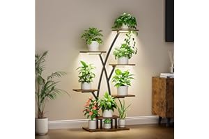 BACEKOLL Indoor Plant Stand with Grow Lights, 7 Tiered Indoor Plant Shelf, 105CM Plant Stand for Plants Multiple, Metal Plant Flower Holder, Plant Rack for Home, Patio, Corner