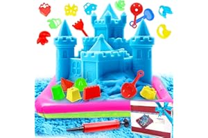 KOKOBOX Juego Arena Magica Kit Niños 2 3 4 5 Años 1.5KG+18 Moldes Accessorios con Bandeja Arena Magica Colores Juego de Arena Kinetica Arena Fluida Regalo de Cumpleaños Niñas Kit Manualidades Niños - Azul