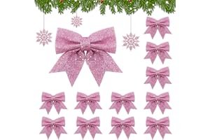 Bingqiling Rosa Weihnachtsschleifen mit Glitzer 12 Stück, Weihnachtsbaum Schleifen für Weihnachtsbaum Deko, Weihnachtskranz, Geschenkverpackung, Tischdeko, Party & Festliche Dekoration
