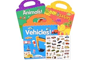 SURCOTTO Książki z naklejkami dla dzieci, wielokrotnego użytku książka z naklejkami dla 2, 3, 4, 5-letnich dziewcząt, chłopców, prezenty, 3 zestawy edukacyjnych zabawek edukacyjnych, zabawki podróżne na