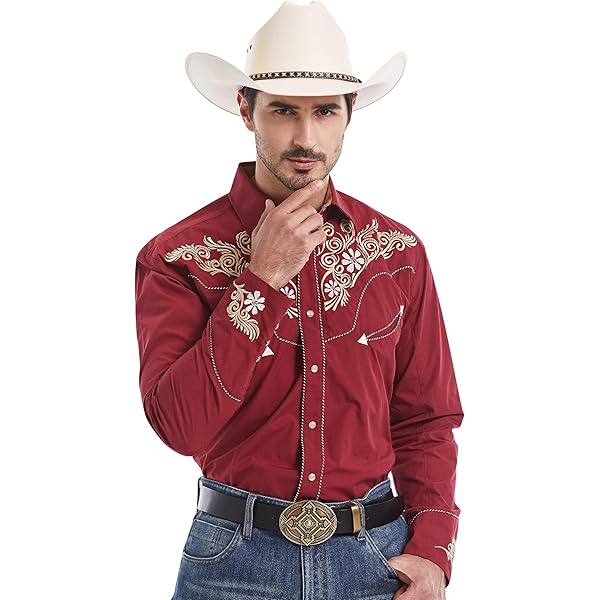 Camicia Cowboy Uomo Maniche Lunghe - Stile Western Con Bottoni A Snap, Per Feste E Tempo Libero