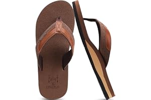 KuaiLu Flip Flops Mens Leather Arch Support Flat Summer Wide Fit Beach Sandals Non Slip Cushioned Yoga Foam Pool Shower Thongs