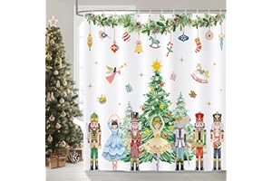 Bonhause Świąteczna zasłona prysznicowa z dziadkiem do orzechów, świąteczna sosna, zimowa zasłona łazienkowa, 180 x 180 cm, wodoodporna, odporna na pleśń i pleśń, tkanina poliestrowa, zasłona