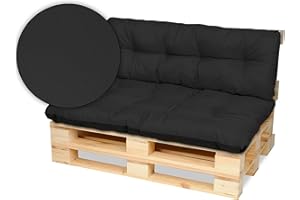 SuperKissen24. Cojín para Palet Sofá Banco 120x80 cm y Respaldo 120x38 cm Asiento Cómodo e Impermeable para Muebles Terazza Exterior - Negro
