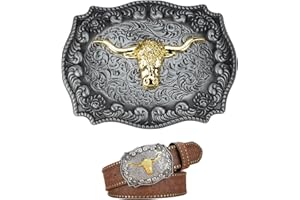 AWOCAN Belt Buckle Mens Western Belt Buckle Longhorn Bull Head/Flying Eagle Big Buckle Belt Embossed Floral Belts for Men and Women