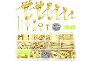 modacraft 372PCS Picture Hooks for Frames, Hanging Kit with Hangers, Nails, Wire, Mini Level Frames Mirrors Canvas, Heavy Duty Plasterboard Walls-75lbs (CF0086)
