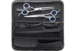 Ciseaux de Coiffure, 9 Pcs Kit Ciseaux Coiffure Professionnel Ciseaux Effileur, 6,7 Pouces Ciseaux Coiffure Desepaississant avec Pince à Cheveux Peigne Sac de Rangement pour Débutant Salon
