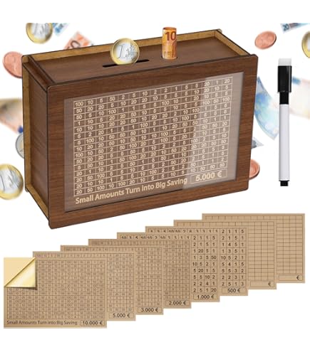 Salvadanaio In Legno Con Contatore - Money Box Riutilizzabile Con Numeri Da Spuntare, Risparmio Motivante - Foto 5