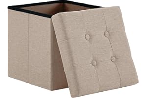 Madera Nieve Banco con Almacenamiento, Banco Acolchado, Taburete, baúl con Capacidad de Carga de hasta 300 kg, 38 x 38 x 38 cm (Lino) (Beige)