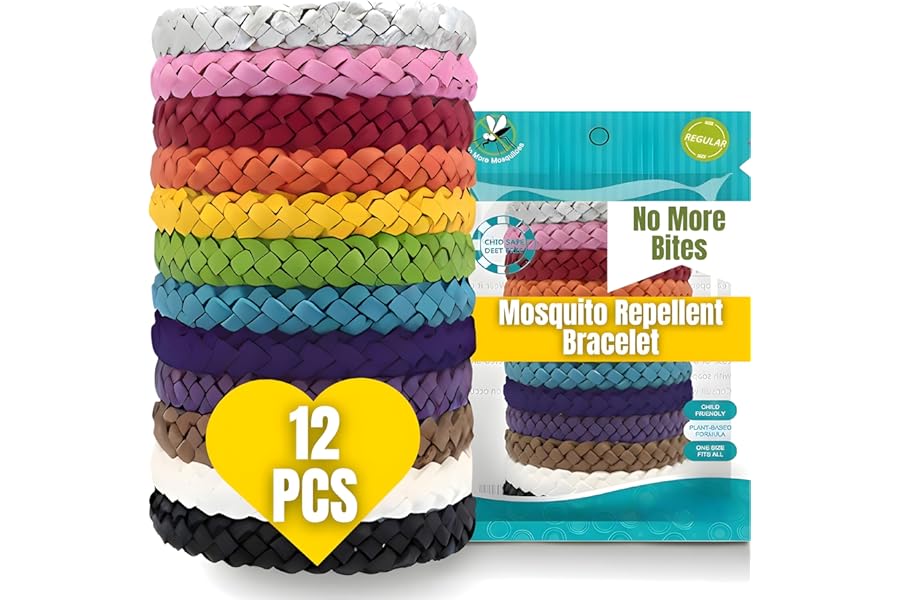 Mosquito Repellent Bracelet 12 Pcs, Adjustable Leather Band, Deet Free, Travel Essentials, Insect Repellent Bracelet, 350 Hours Mosquito Repellent Protection Suitable for All Ages.